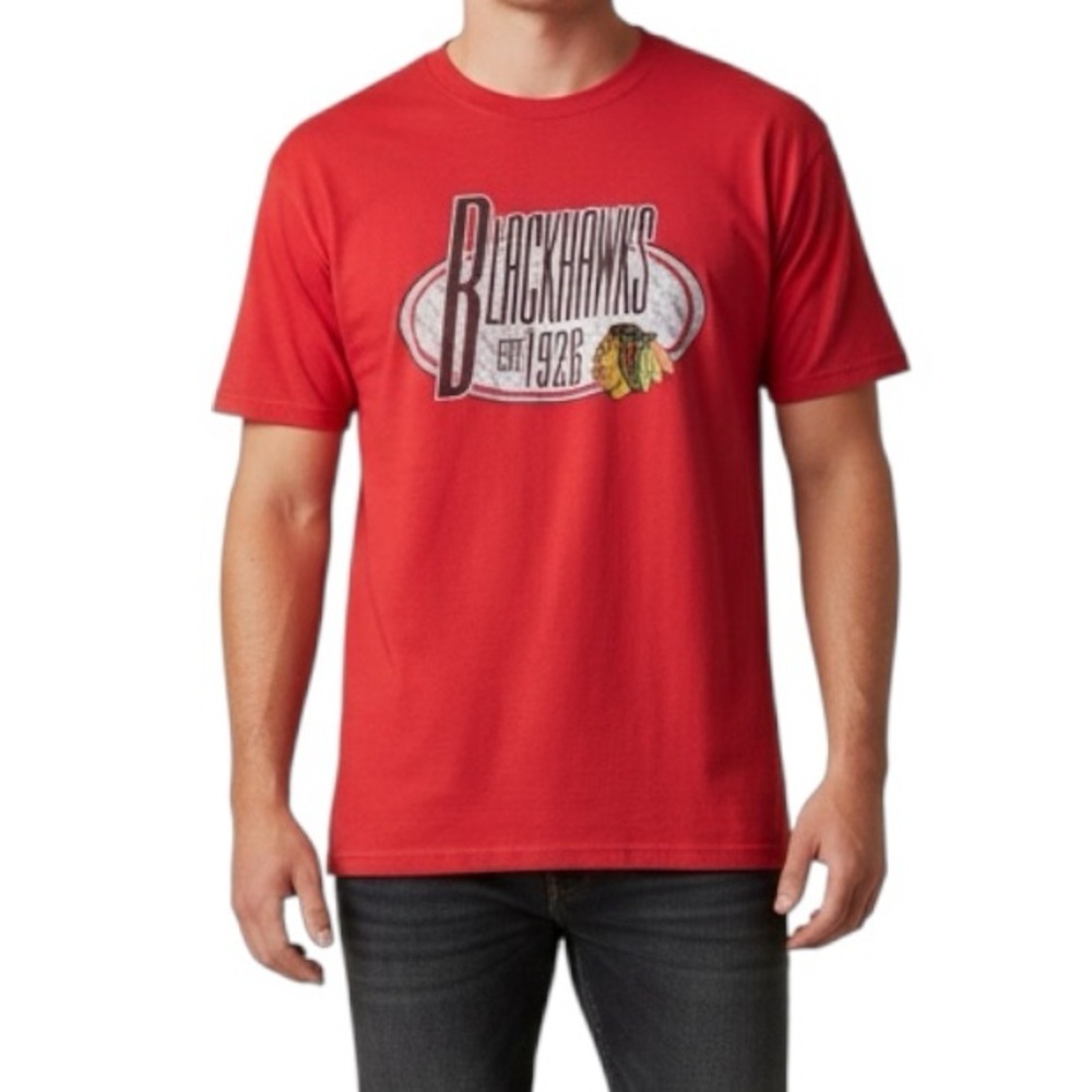 NHL Blueline Chicago Blackhawks T-Shirt Hockey Red Black Size 2XL
